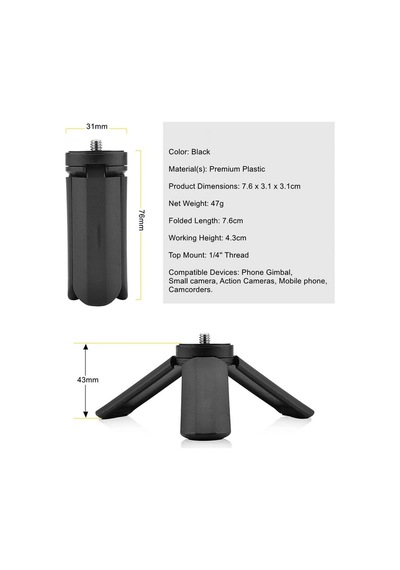 Cep Telefonları Ve Gimbal İçin Mini Tripod Standı Ve Hot Shoe Bağlantılı Telefon Tutucu