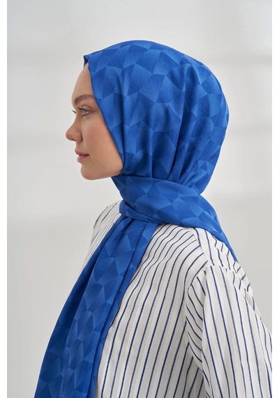 Armanda Cotton Monogram Geometrik Desen Şal 3120 Saks mavi