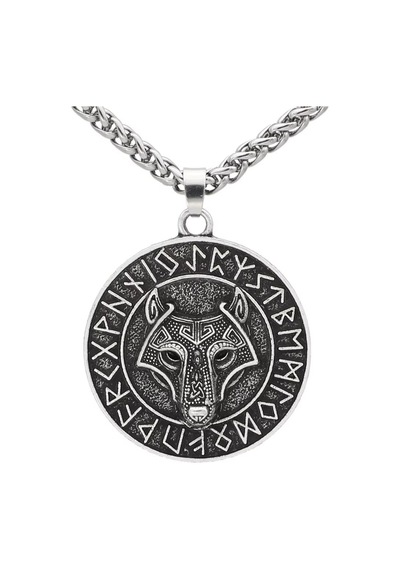 Viking Savaşçı Kurt Kabartma Nordik İskandinav Rune Titanyum Pasl Çok Renkli