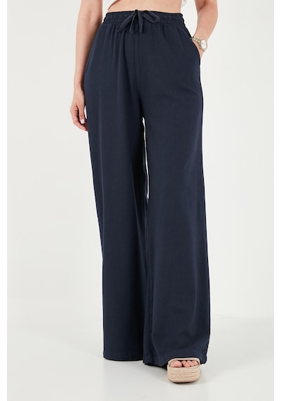 Lela Pamuklu Relaxed Fit Yüksek Bel Geniş Paça Pantolon Bayan Pantolon 668yp5559 Lacivert