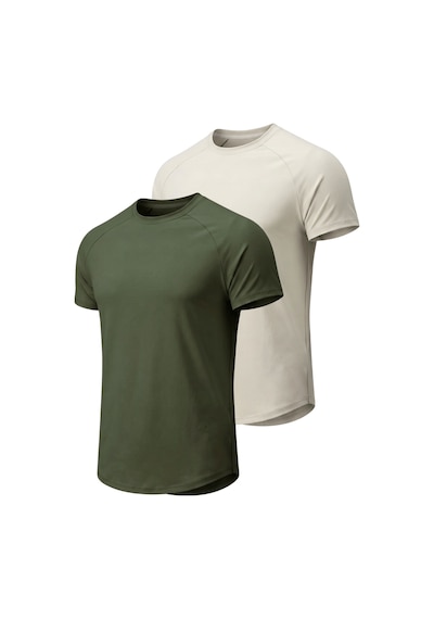 Genius Store 2'li Paket Erkek Spor Tişört Pamuklu Esnek Günlük Kullanıma Uygun Premium Rahat Kalıpt-shirt Haki-taş