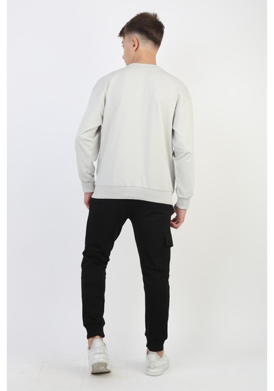 Mevsimlik Respect Baskılı 2 İplik %100 Pamuk 2 İplik Uzun Kollu Erkek Çocuk Sweatshirt-90933 Gri