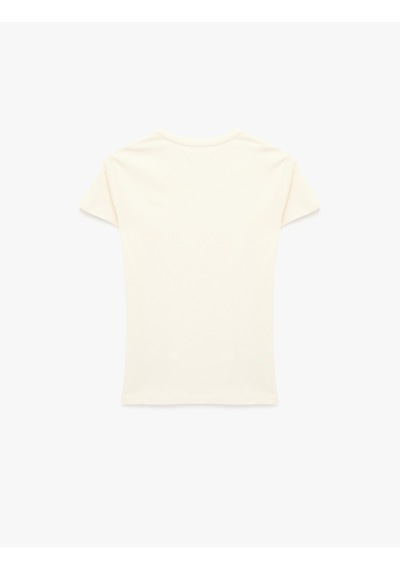 Koton Slim Fit Kısa Kollu Bisiklet Yaka Pamuklu Tişört Ekru 6sak50261ek Ekru