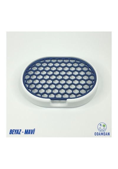 Odamdan Modern Çift Renkli Beyaz-gri Katı Sabunluk - Su Tahliyeli Ve Izgaralı Tasarım 9x12 Cm Beyaz - Mavi
