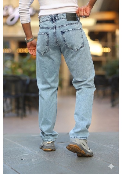 Little Cup Jeans Co Erkek Kar Yıkama Baggy Fit Rahat Kalıp Jean Pantolon Gri