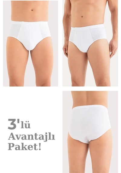 Terrien Premium Temel Giyim Desensiz İçlik İç Çamaşır Erkek Pamuklu Külot Düz Beyaz Beli Lastikli 3'lü Paket Beyaz-3