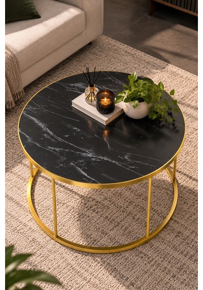 Sulorahome Siyah Ve Gold Ayaklı Yuvarlak Orta Sehpa Siyah - Altın