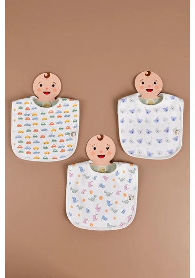 E&f Store Erkek Bebek 3'lü Sıvı Geçirmez Mama Önlüğü Seti - Model 1 Çok Renkli