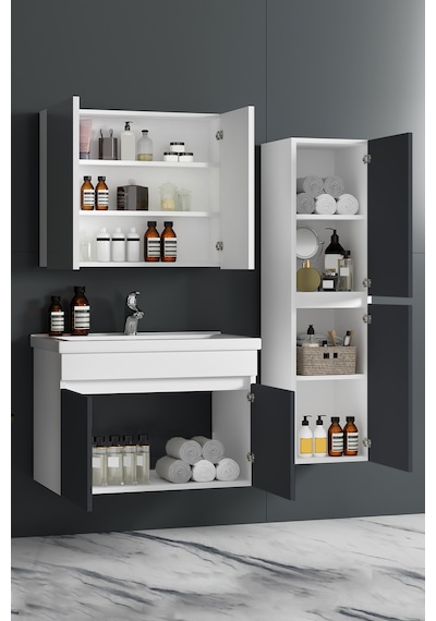 Çiğdem 80+35 Cm Beyaz-füme Balon Mdf Seramik Lavabolu Asma Banyo Dolabı Takımı Beyaz - Inox Çiğdem 80+35 Cm Beyaz-füme Balon Mdf Seramik Lavabolu Asma Banyo Dolabı Takımı Beyaz - Inox