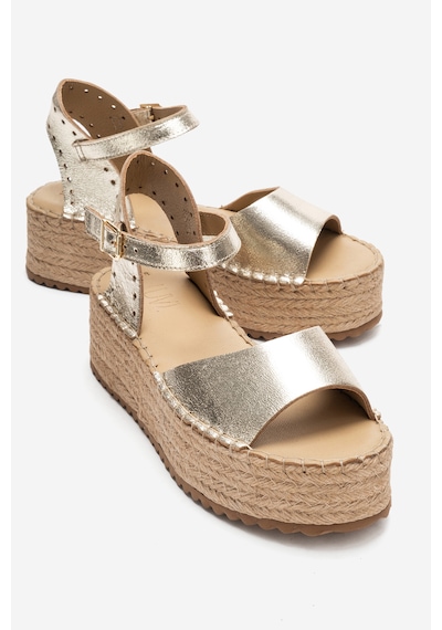 Luvishoes Luvi Shoes Serez Altın Hakiki Deri Kadın Hasır Dolgu Taban Sandalet Altın