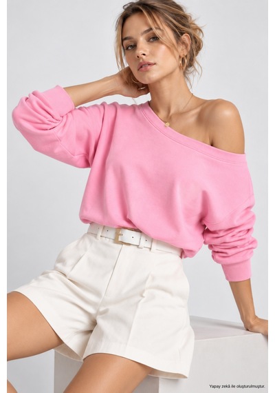 Wild Bee Kadın Açık Pembe Düşük Omuz Modal Bluz