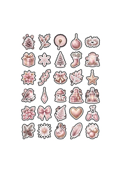 30 Adet Estetik Pembe Yeni Yıl Sticker Seti - Ajanda Defter Laptop İçin