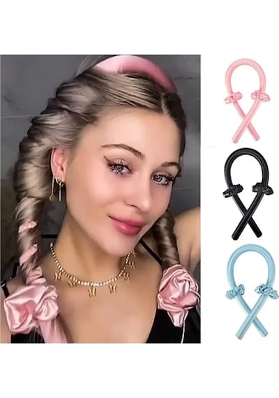 Croc 1290 Pembe Isısız Saç Şekillendirme Seti Saten Gece Bigudisi Saç Sosisi Pembe