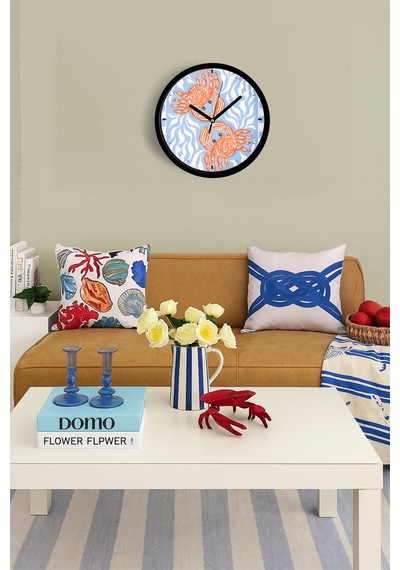Yengeç Çizimi Modern Duvar Saati - 30cm - Önü Camlı Siyah Kasa - Sessiz Mekanizma-jh1198 Siyah