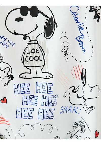 Koton Snoopy Lisanslı Kısa Kollu Bisiklet Yaka Baskılı Tişört Ekru 5sal10264ık Ekru