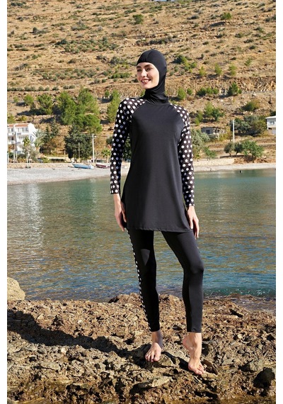 Ruko Maio 23108 Kadın Reglan Kol Micro Kumaş Tam Tesettür Mayo Siyah