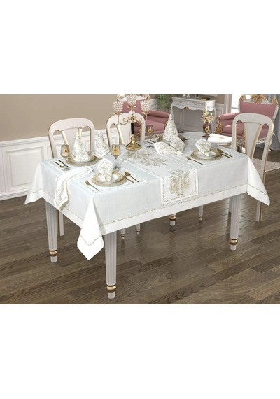 Sofra Takımı Valeron Gardenya Keten Yemek Takımı 160x260 Masa Seti 26 Parça Pullu Boncuklu Krem Sofra Takımı Valeron Gardenya Keten Yemek Takımı 160x260 Masa Seti 26 Parça Pullu Boncuklu Krem