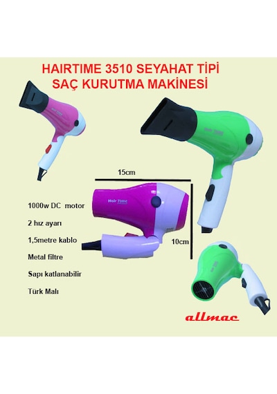 3510 Taşınabilir Katlanabilir Otel Tipi Seyahat Tipi Saç Kurutma Makinesi