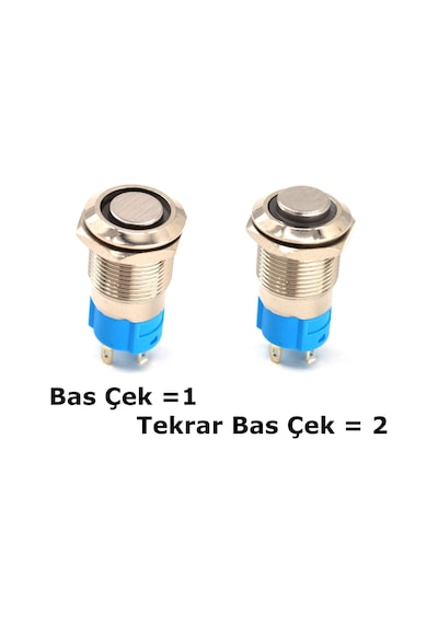 12V -24 V Mavi Işıklı Yuvarlak Metal 12 MM Kalıcı Anahtar