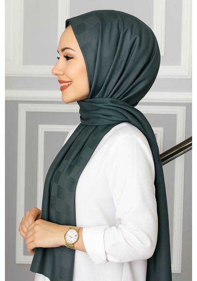 Mim Eşarp Emproyal Silver Jakar Dama Desenli Şal 75x190 Cm Füme