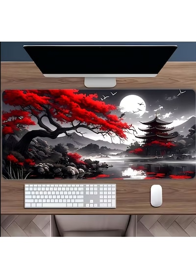 Sge Teknoloji 70x30 Cm Kırmızı Ağaç Ve Yakamoz Kaydırmaz Taban Speed Yüzey Oyuncu Mouse Pad Gaming