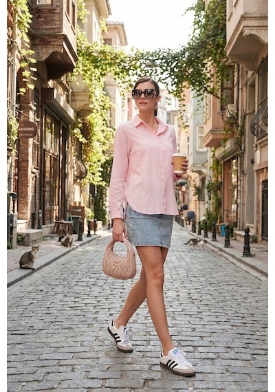 Lela Pamuklu Regular Fit Cepli Bayan Gömlek Cf25S16992 Açık Pembe