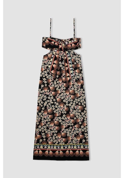 Defacto Lug Von Siga x DeFacto Bodycon Desenli Askılı Poplin Midi Elbise C1297AX24SMBK81