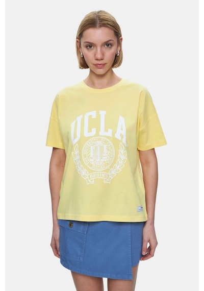 Avalon Açık Sarı Bisiklet Yaka Baskılı Oversize Kadın Tshirt Açık Sarı