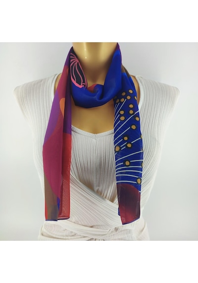 Tedz Collection Paredora Floral Gece Mavisi Uzun Fular Çok Renkli