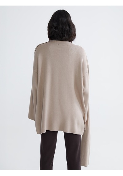 Lcw Modest Bej Atkı Detaylı Oversize Kadın Triko Kazak