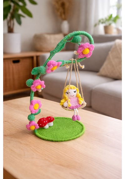 Çiçekli Salıncakta Amigurumi Bebek Özel Tasarım Hediye 0