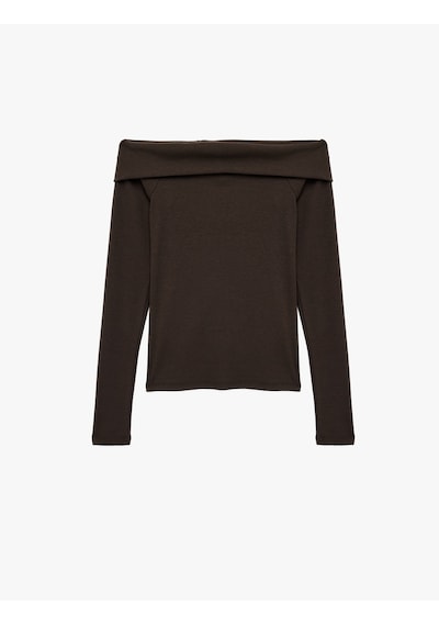 Koton Kaşkorse Slim Fit Uzun Kollu Açık Omuz Tişört Kahverengi 6wak50054ek Kahve