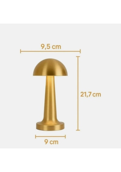 Mantar Başlı Masa Lambası Şarjlı Dokunmatik Gece Işığı Lüks Başucu Lambası Eskitme Gold
