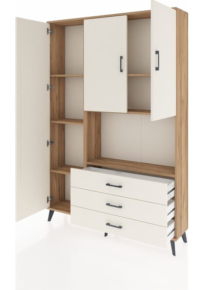Arges Dolap 6 Raflı 3 Çekmeceli 3 Kapaklı 132x30x195 Çam-ayta... Çam