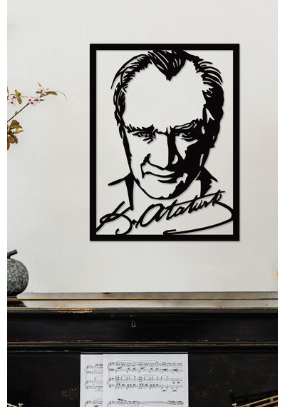 Gowpenart Çerçeveli Atatürk İmza Portre Siyah Metal Duvar Tablosu