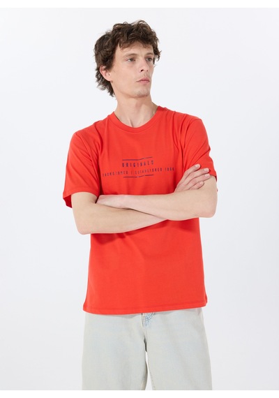 Jack & Jones Kırmızı Erkek T-shirt 12288375 Jorremınder Tee Ss Crew Ne