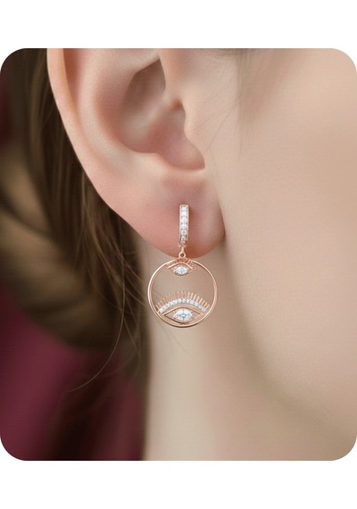 Vip Seri Küpe Xuping Göz Tasarım Taşlı Rose Altın Kaplama 3,5cm Rose Gold