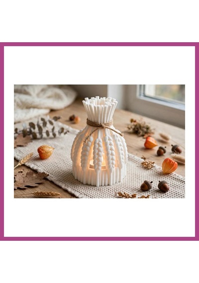 Gees Global 3d Baskı Buğday Demeti Tealight Mumluk Jüt İpli Dekoratif Sonbahar Hasat Feneri Şamdan Masa Süsü Gbzs Çok Renkli