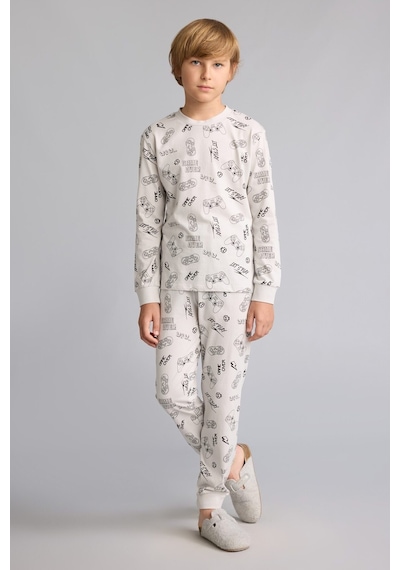 Defacto Regular Fit Uzun Kollu Üst Lastikli Paça Alt Baskılı 2li Pijama Takımı Erkek Çocuk I1445a826augr503 Gri-gr503