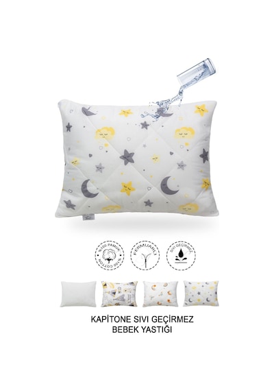 Kapitone Sıvı Geçirmez Bebek Yastığı %100 Pamuk Fermuarlı Tasarım 35x45 Cm