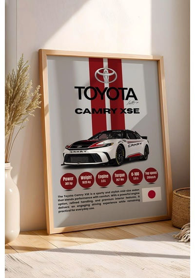 Toyota Camry Xse Premium Spor Araba Tablosu - Teknik Özellikli Otomobil Duvar Dekoru Kayın