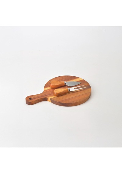 Doğal Akasya Peynir Sunum Tahtası Ve Servis Seti 25x17 Cm Saplı Mini Kesme Tahtası, Yanında Özel Bambu Saplı Diğer