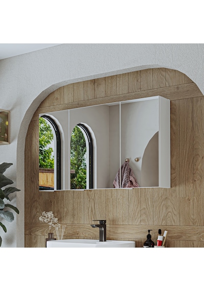 Banyo Dolabı Kulpsuz 3 Kapaklı Mdf 105 Cm Aynalı Banyo Üst Dolabı Mat Beyaz Banyo Dolabı Kulpsuz 3 Kapaklı Mdf 105 Cm Aynalı Banyo Üst Dolabı Mat Beyaz
