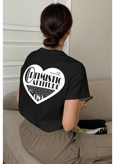 Unisex Optimistic Baskılı Tasarım Tshirt Siyah