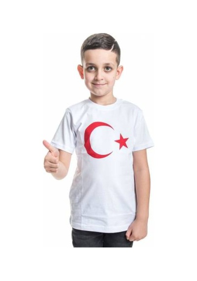 Masho Kids Unisex Beyaz Türk Bayraklı Tshirt-Ücretsiz Hızlı Kargo
