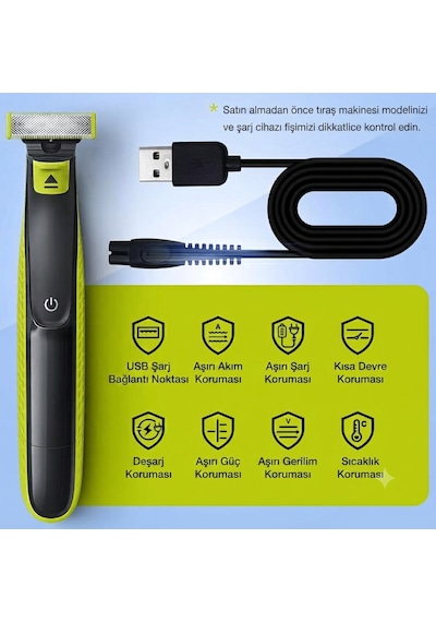 Philips Uyumlu Mg5940 Uyumlu Şarj Kablosu 5v Oneblade & Multigroom Usb Şarj Kablosu