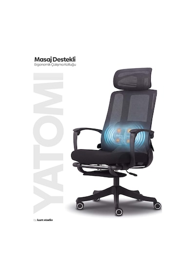 Yatomi Masajlı Ergonomik Çalışma Sandalyesi - Siyah
