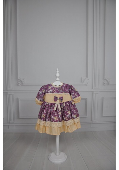 Dantelliçıtır Çiçek Desenli Vintage Elbise Vişne Kurusu