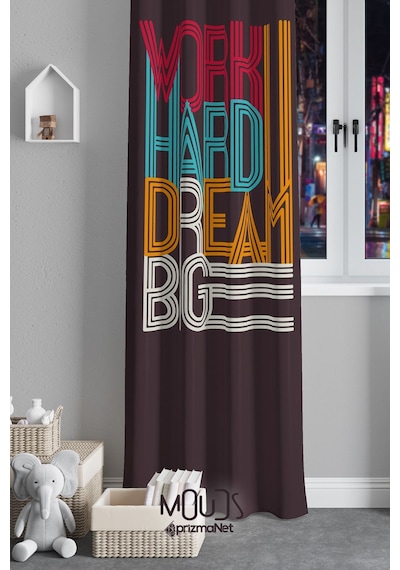 Big Dream Desenli Fon Perde Oturma Odası Süet Dijital Baskılı Ekstrafor Büzgü Tek Kanat Çok Renkli