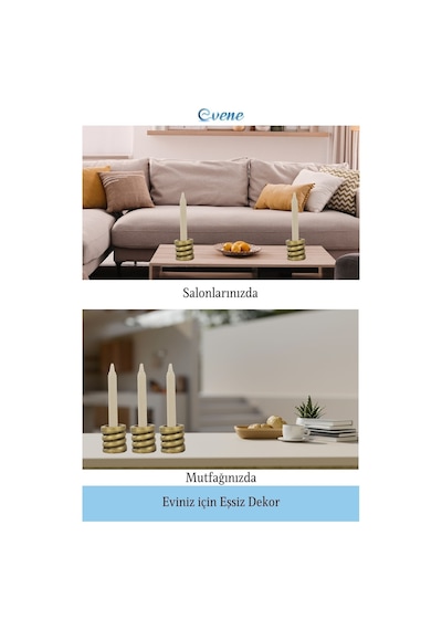 Eskitme Mumluk Şamdan 3 Adet Tealight Ve İnce Mum Uyumlu Spiral Model - Altın Eskitme